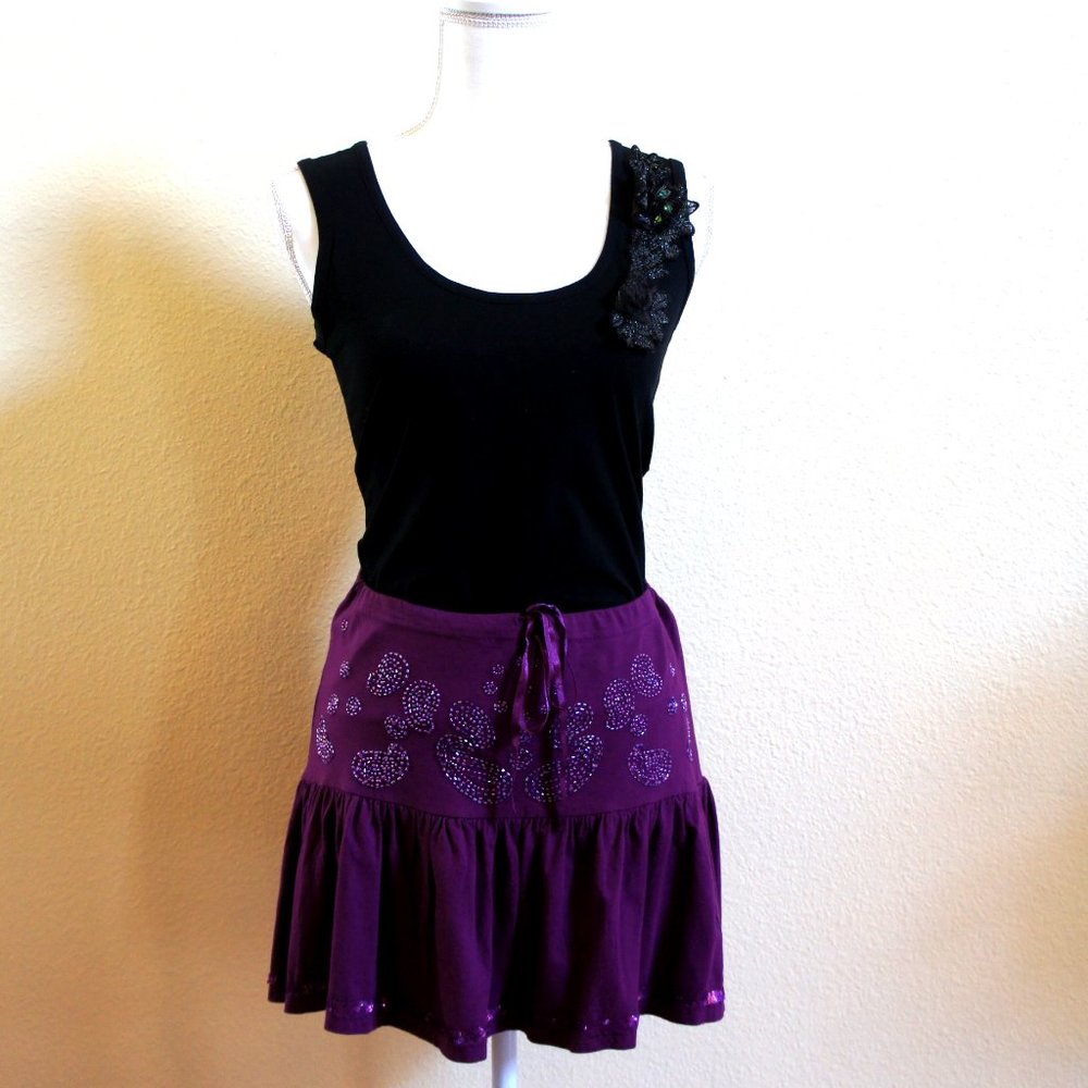 NWOT- Bay Purple Beaded Tiered Mini Skirt